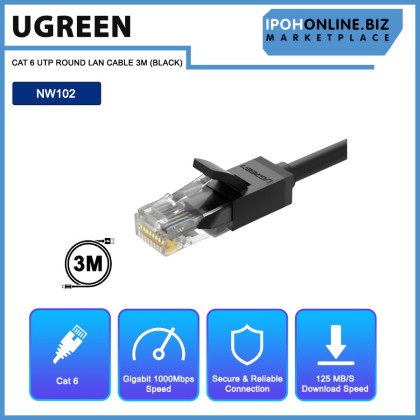 UGREEN CAT 6 UTP ROUND LAN CABLE 3M (BLACK)